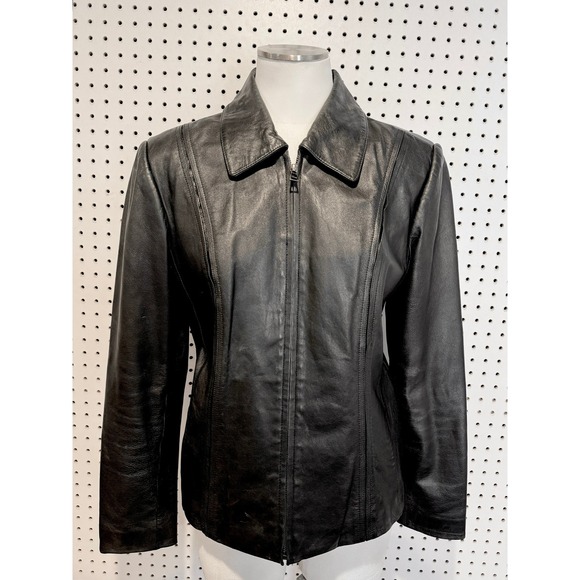 Vintage Jackets & Blazers - Vintage | Y2K Avanti New York‎ Womens Black Genuine Leather Zip Up Jacket Size M